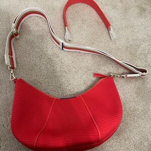 Rothy's The Crescent Bag (Jasper) & Crossbody Bag Strap (Maple Stripe)